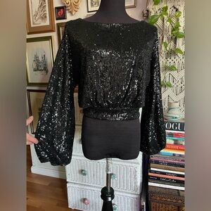 Express black sequins top